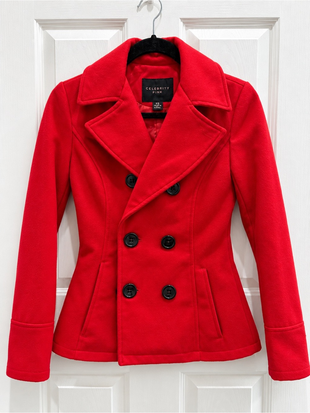 Celebrity Pink Vibrant Red Double-Breasted Peacoat
